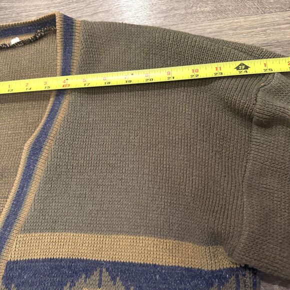 Vintage Bison Sweater Sz L Green Blue Button Cardigan Aztec Pattern Knit Retro - Picture 4 of 7
